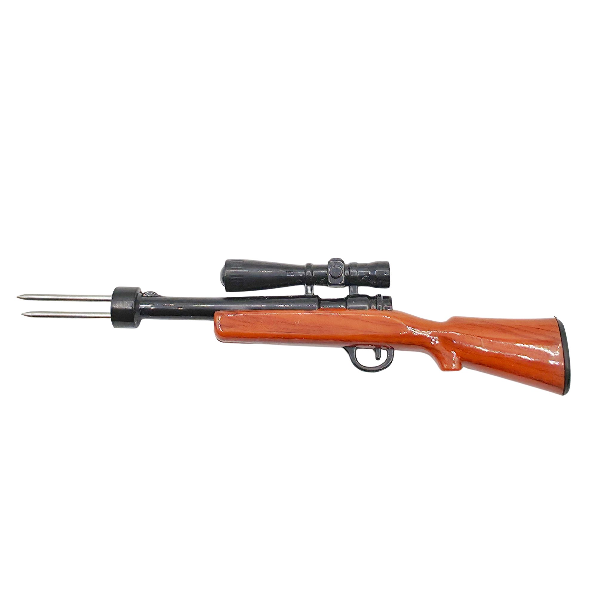small novelty hunting rifle with two prongs protruding from the barrel