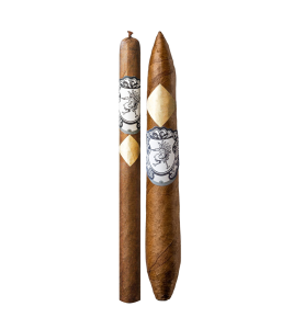 two cigars, side by side. One is a lancero (long and skinny), and the other is a Solomon (long, but fat in the middle and tapers off at the ends)